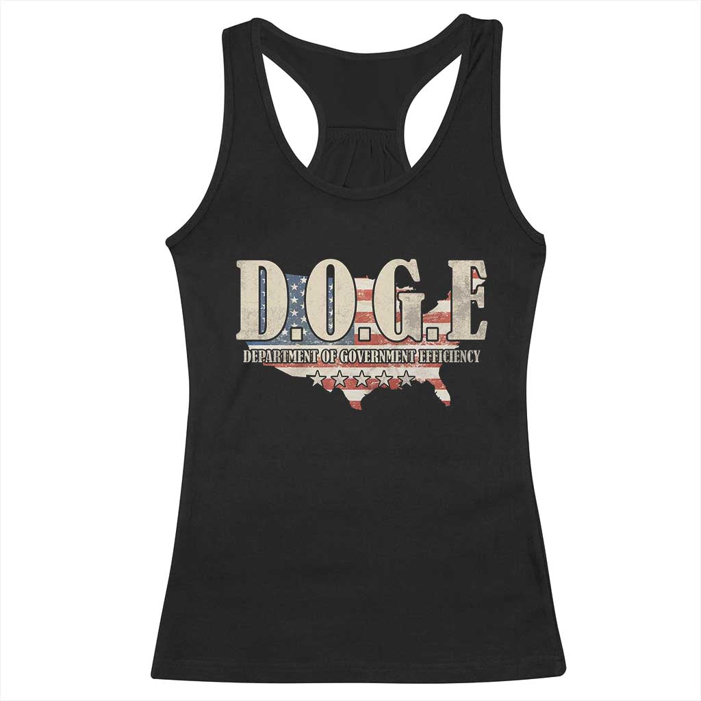 Trump Musk DOGE Racerback Tank Top Department Of Government Efficiency Vintage American USA Flag TS11 Black Print Your Wear