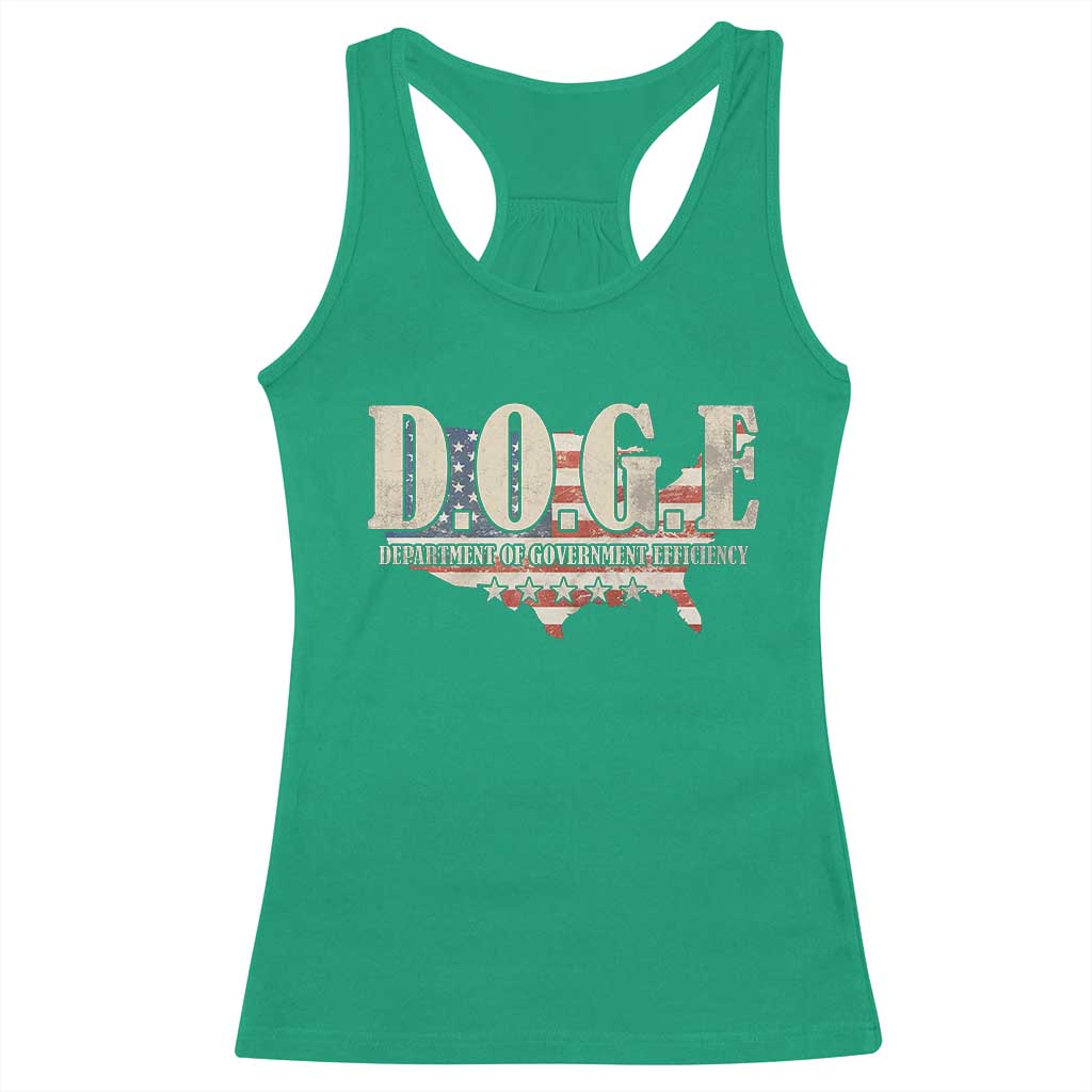 Trump Musk DOGE Racerback Tank Top Department Of Government Efficiency Vintage American USA Flag TS11 Irish Green Print Your Wear