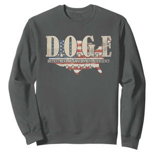 Trump Musk DOGE Sweatshirt Department Of Government Efficiency Vintage American USA Flag TS11 Dark Heather Print Your Wear
