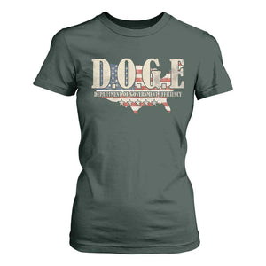 Trump Musk DOGE T Shirt For Women Department Of Government Efficiency Vintage American USA Flag TS11 Dark Forest Green Print Your Wear