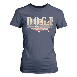 Trump Musk DOGE T Shirt For Women Department Of Government Efficiency Vintage American USA Flag TS11 Navy Print Your Wear