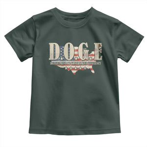 Trump Musk DOGE Toddler T Shirt Department Of Government Efficiency Vintage American USA Flag TS11 Dark Forest Green Print Your Wear