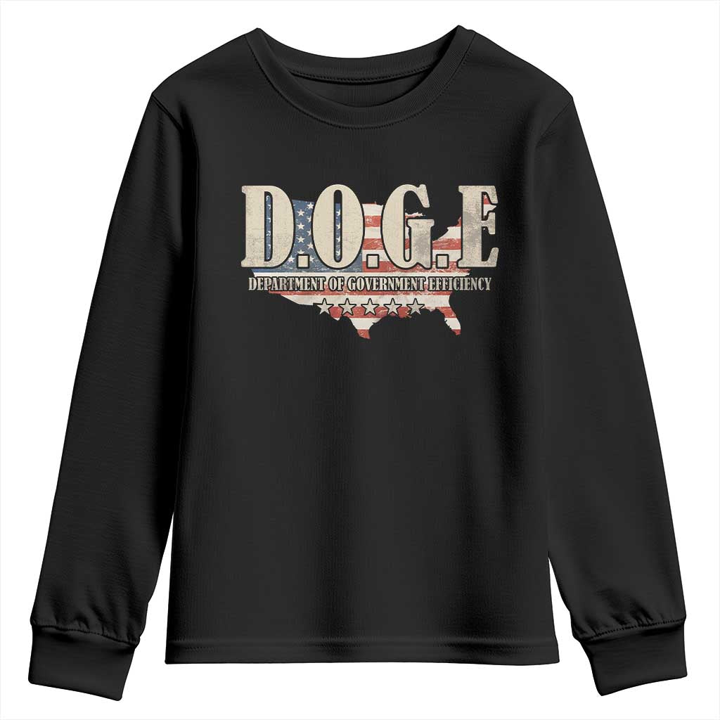 Trump Musk DOGE Youth Sweatshirt Department Of Government Efficiency Vintage American USA Flag TS11 Black Print Your Wear