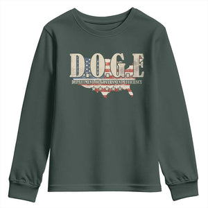 Trump Musk DOGE Youth Sweatshirt Department Of Government Efficiency Vintage American USA Flag TS11 Dark Forest Green Print Your Wear