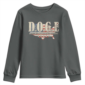 Trump Musk DOGE Youth Sweatshirt Department Of Government Efficiency Vintage American USA Flag TS11 Dark Heather Print Your Wear