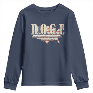 Trump Musk DOGE Youth Sweatshirt Department Of Government Efficiency Vintage American USA Flag TS11 Navy Print Your Wear