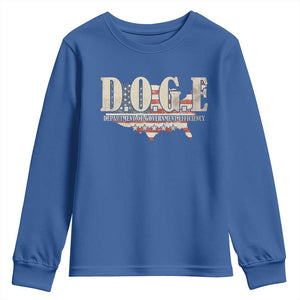 Trump Musk DOGE Youth Sweatshirt Department Of Government Efficiency Vintage American USA Flag TS11 Royal Blue Print Your Wear