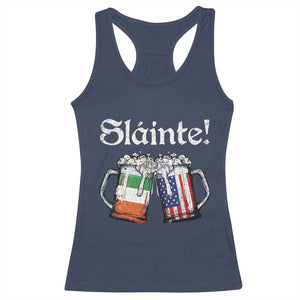Funny St Patrick's Day Beer Drinking Slainte Racerback Tank Top Irish American Beer TS11 Navy Print Your Wear