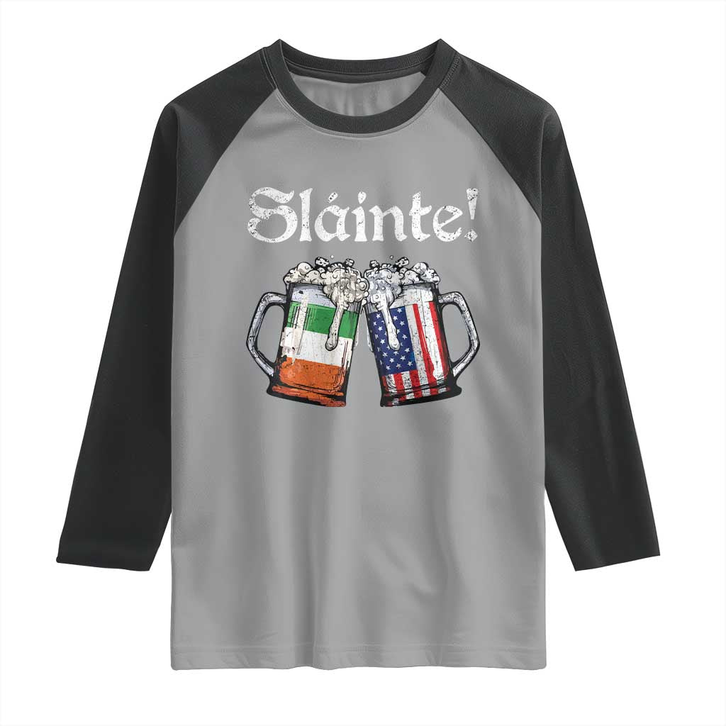 Funny St Patrick's Day Beer Drinking Slainte Raglan Shirt Irish American Beer TS11 Sport Gray Black Print Your Wear