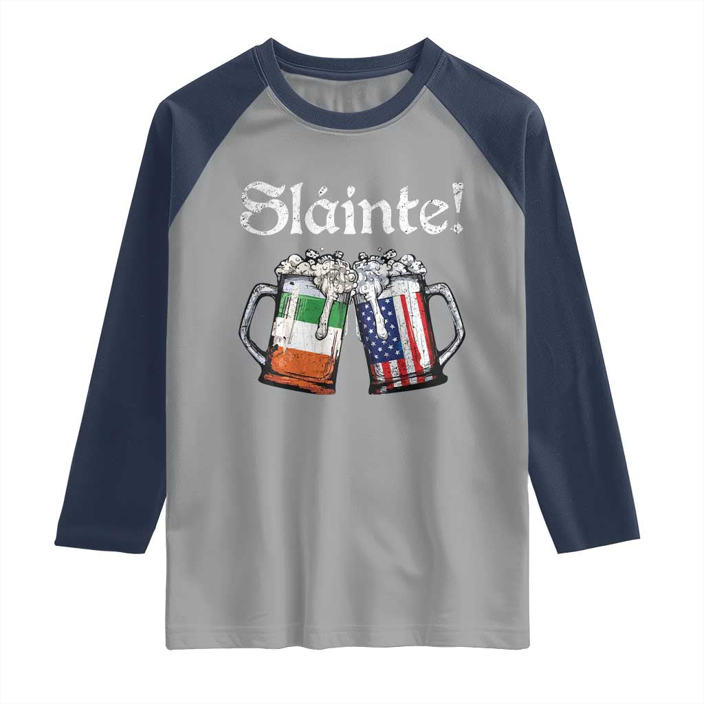 Funny St Patrick's Day Beer Drinking Slainte Raglan Shirt Irish American Beer TS11 Sport Gray Navy Print Your Wear