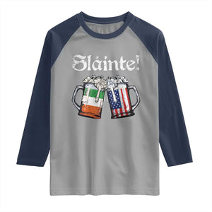 Funny St Patrick's Day Beer Drinking Slainte Raglan Shirt Irish American Beer TS11 Sport Gray Navy Print Your Wear