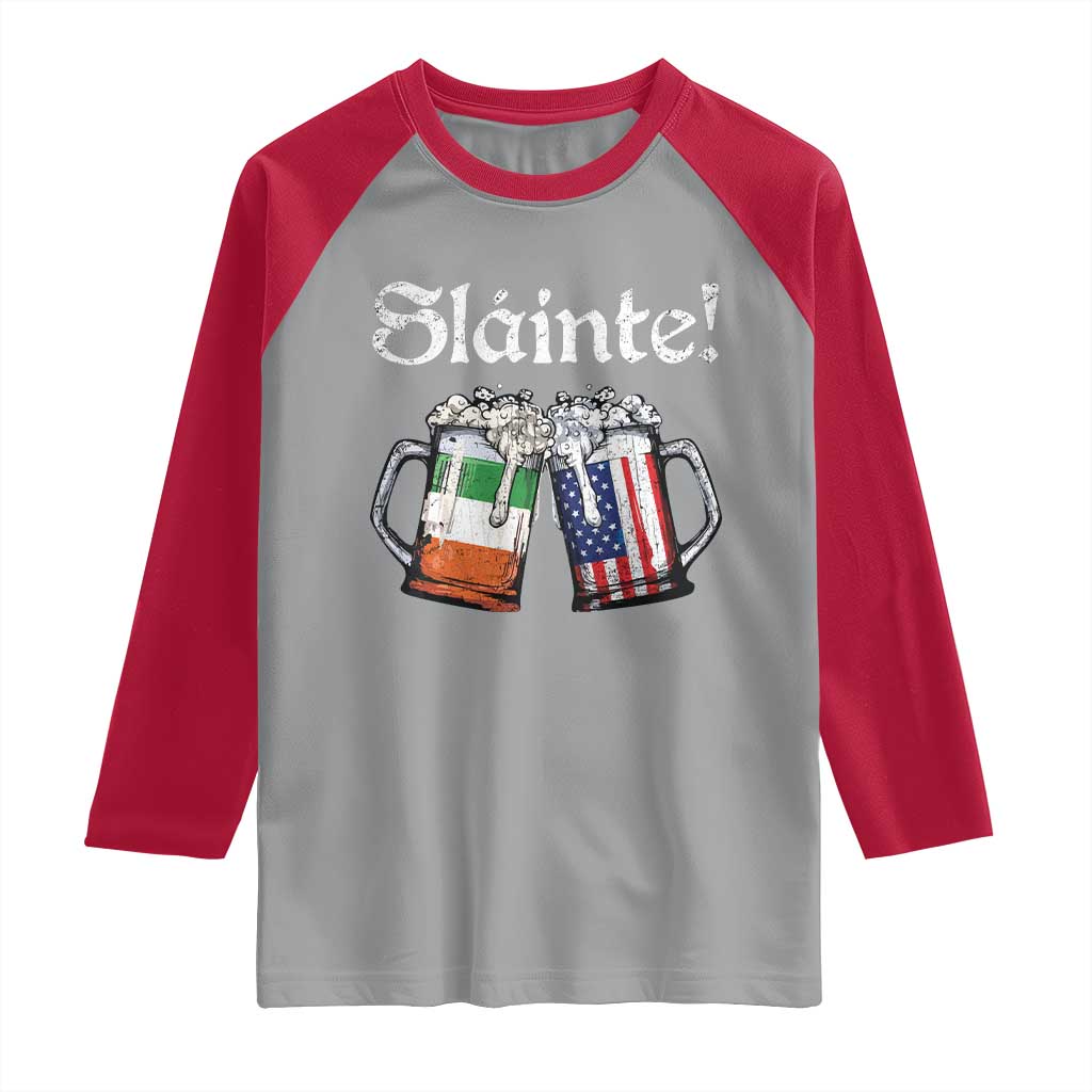 Funny St Patrick's Day Beer Drinking Slainte Raglan Shirt Irish American Beer TS11 Sport Gray Red Print Your Wear