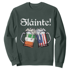 Funny St Patrick's Day Beer Drinking Slainte Sweatshirt Irish American Beer TS11 Dark Forest Green Print Your Wear