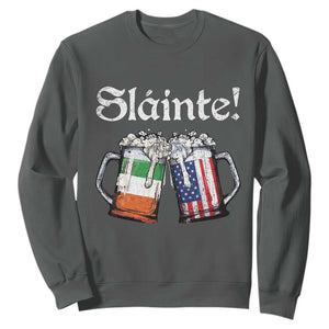 Funny St Patrick's Day Beer Drinking Slainte Sweatshirt Irish American Beer TS11 Dark Heather Print Your Wear