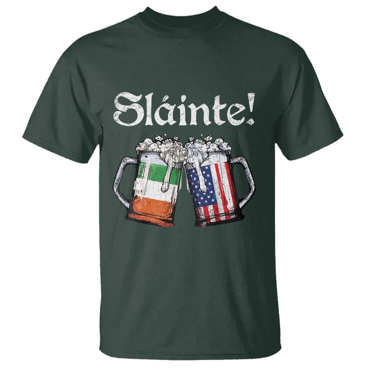 Funny St Patrick's Day Beer Drinking Slainte T Shirt Irish American Beer TS11 Dark Forest Green Print Your Wear