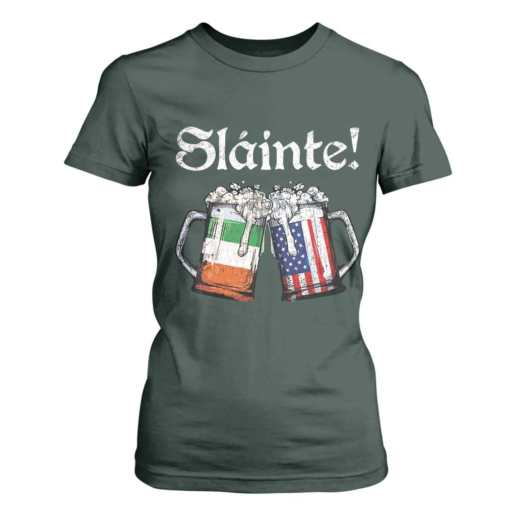 Funny St Patrick's Day Beer Drinking Slainte T Shirt For Women Irish American Beer TS11 Dark Forest Green Print Your Wear