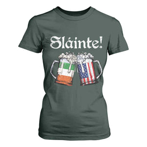 Funny St Patrick's Day Beer Drinking Slainte T Shirt For Women Irish American Beer TS11 Dark Forest Green Print Your Wear