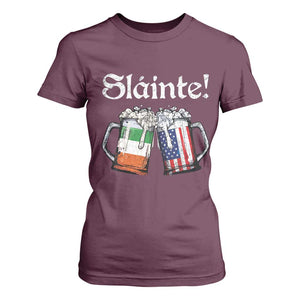 Funny St Patrick's Day Beer Drinking Slainte T Shirt For Women Irish American Beer TS11 Maroon Print Your Wear