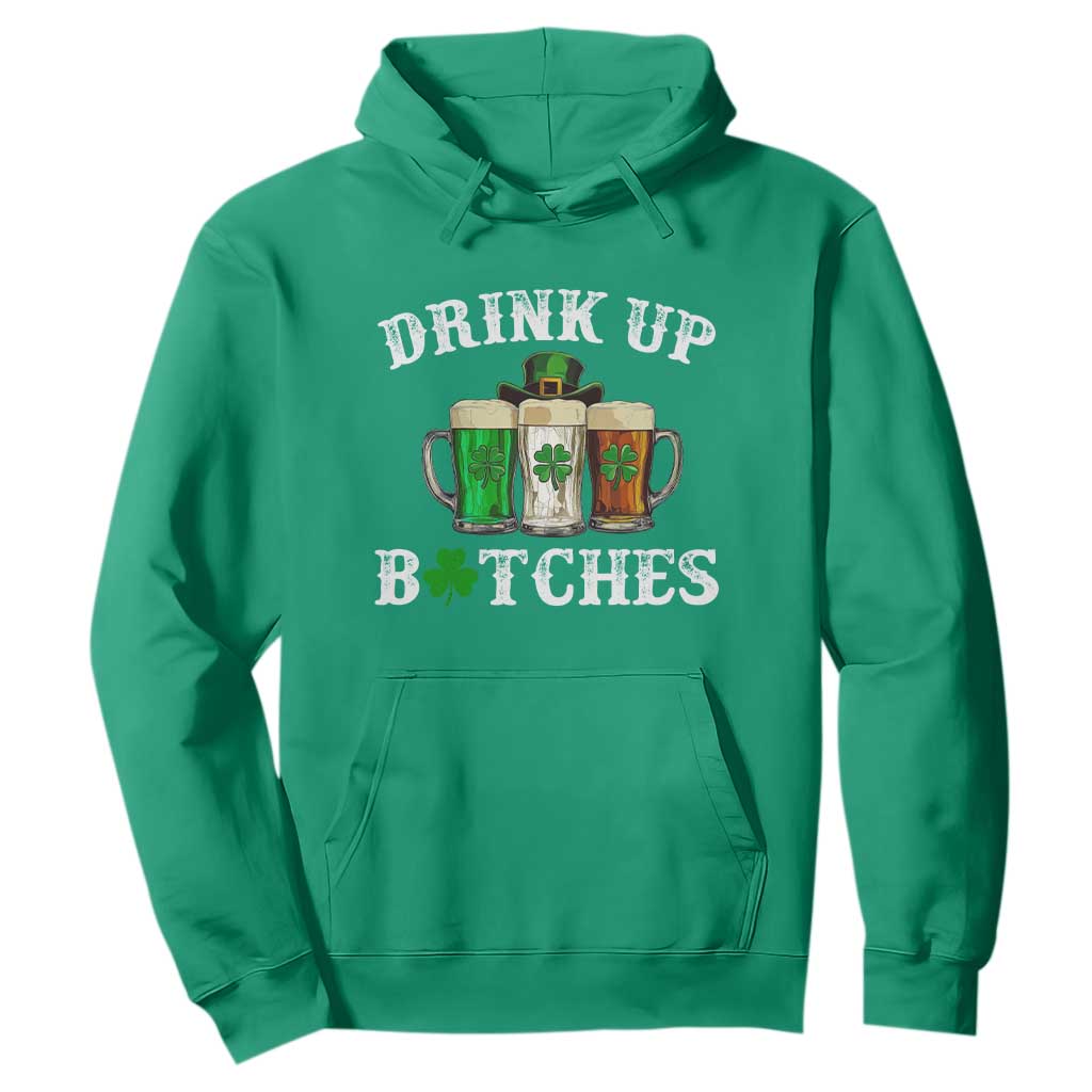 Funny St Patrick's Day Irish Beer Drinking Hoodie Drink Up Bitches Ireland Flag TS11 Irish Green Print Your Wear