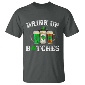 Funny St Patrick's Day Irish Beer Drinking T Shirt Drink Up Bitches Ireland Flag TS11 Dark Heather Print Your Wear