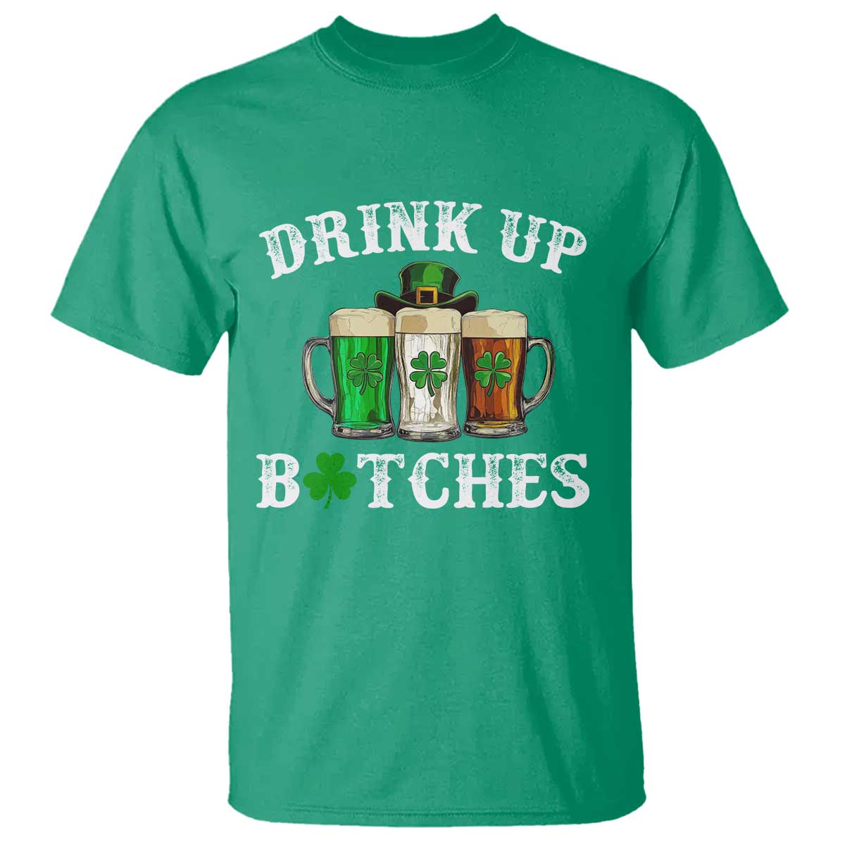 Funny St Patrick's Day Irish Beer Drinking T Shirt Drink Up Bitches Ireland Flag TS11 Irish Green Print Your Wear