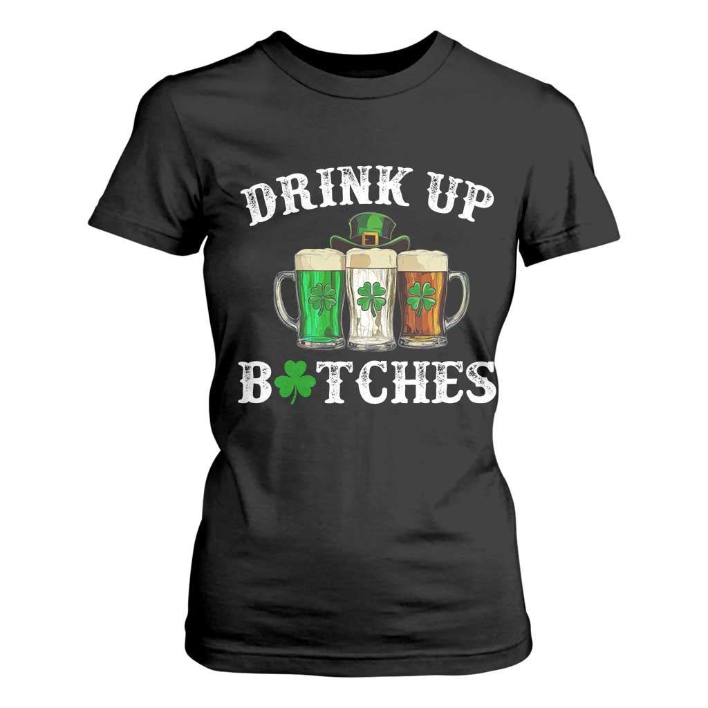 Funny St Patrick's Day Irish Beer Drinking T Shirt For Women Drink Up Bitches Ireland Flag TS11 Black Print Your Wear