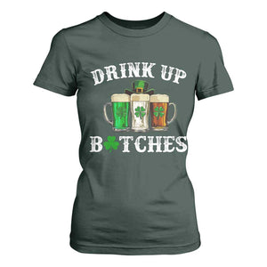 Funny St Patrick's Day Irish Beer Drinking T Shirt For Women Drink Up Bitches Ireland Flag TS11 Dark Forest Green Print Your Wear