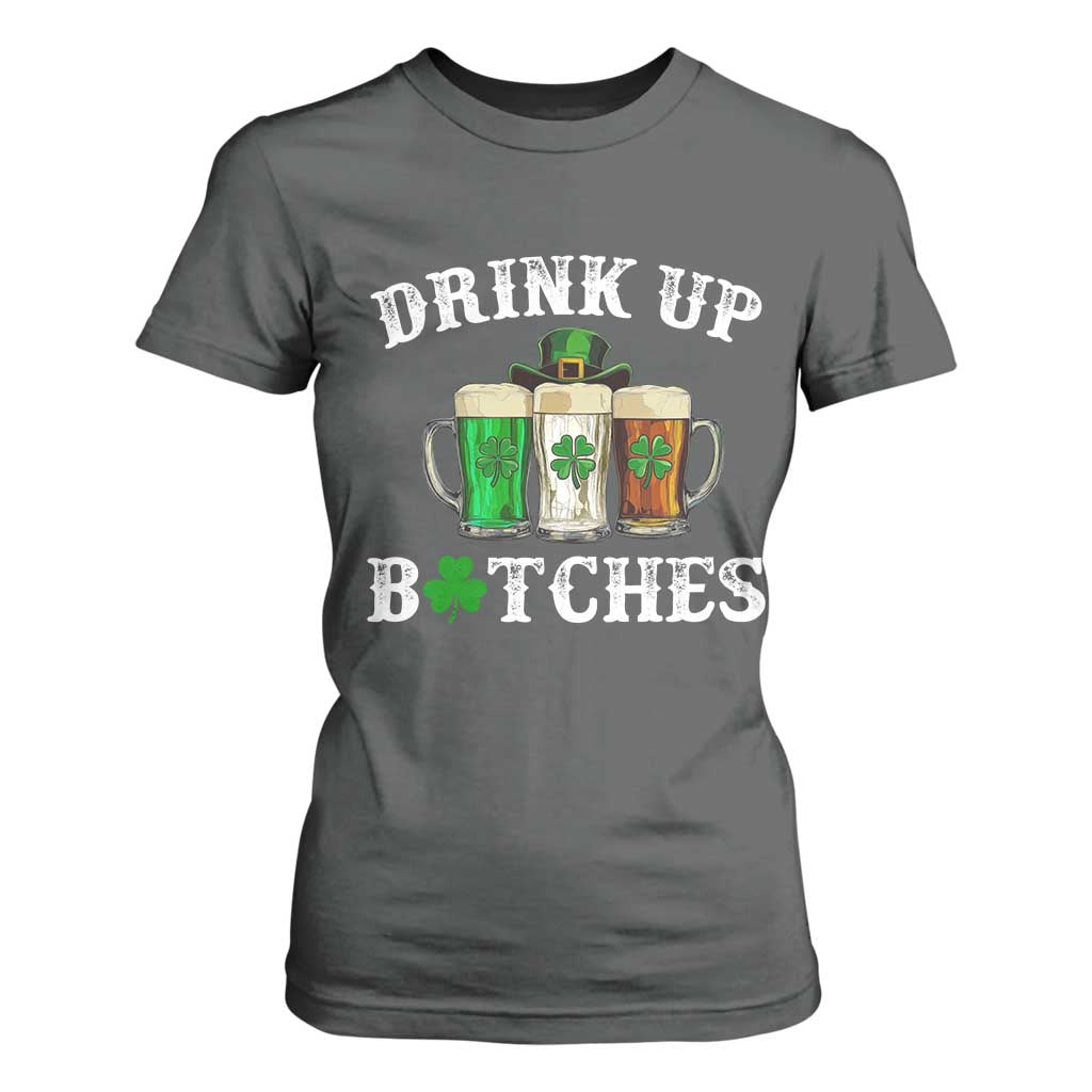 Funny St Patrick's Day Irish Beer Drinking T Shirt For Women Drink Up Bitches Ireland Flag TS11 Dark Heather Print Your Wear