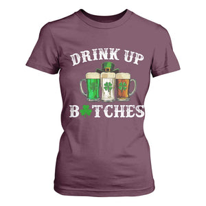 Funny St Patrick's Day Irish Beer Drinking T Shirt For Women Drink Up Bitches Ireland Flag TS11 Maroon Print Your Wear