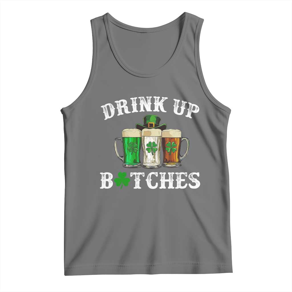 Funny St Patrick's Day Irish Beer Drinking Tank Top Drink Up Bitches Ireland Flag TS11 Black Heather Print Your Wear