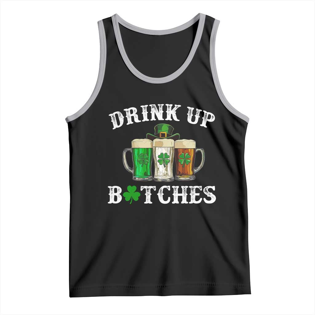 Funny St Patrick's Day Irish Beer Drinking Tank Top Drink Up Bitches Ireland Flag TS11 Black Athletic Heather Print Your Wear