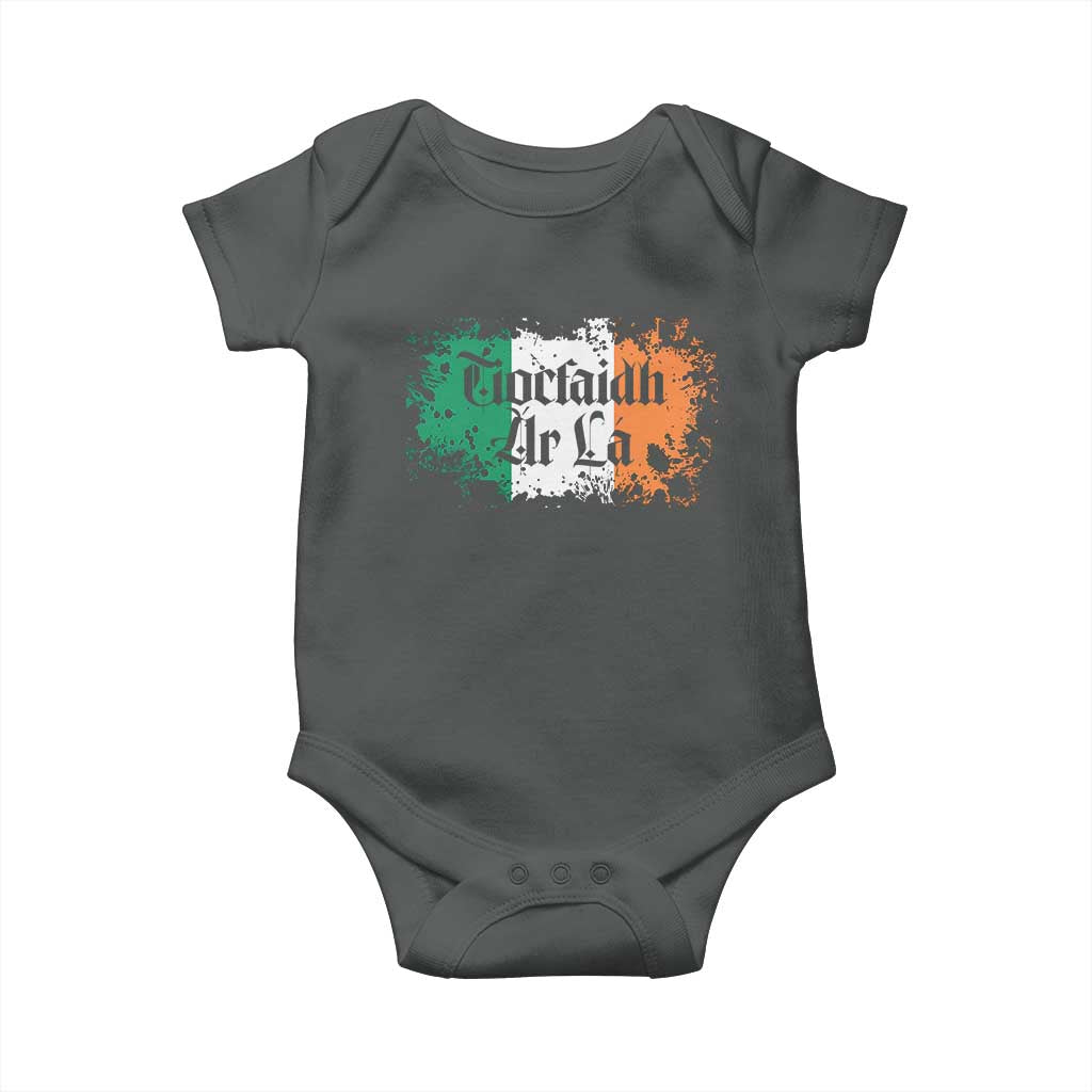 Tiocfaidh Ar La Baby Onesie Vintage Irish Ireland Flag TS11 Dark Heather Print Your Wear