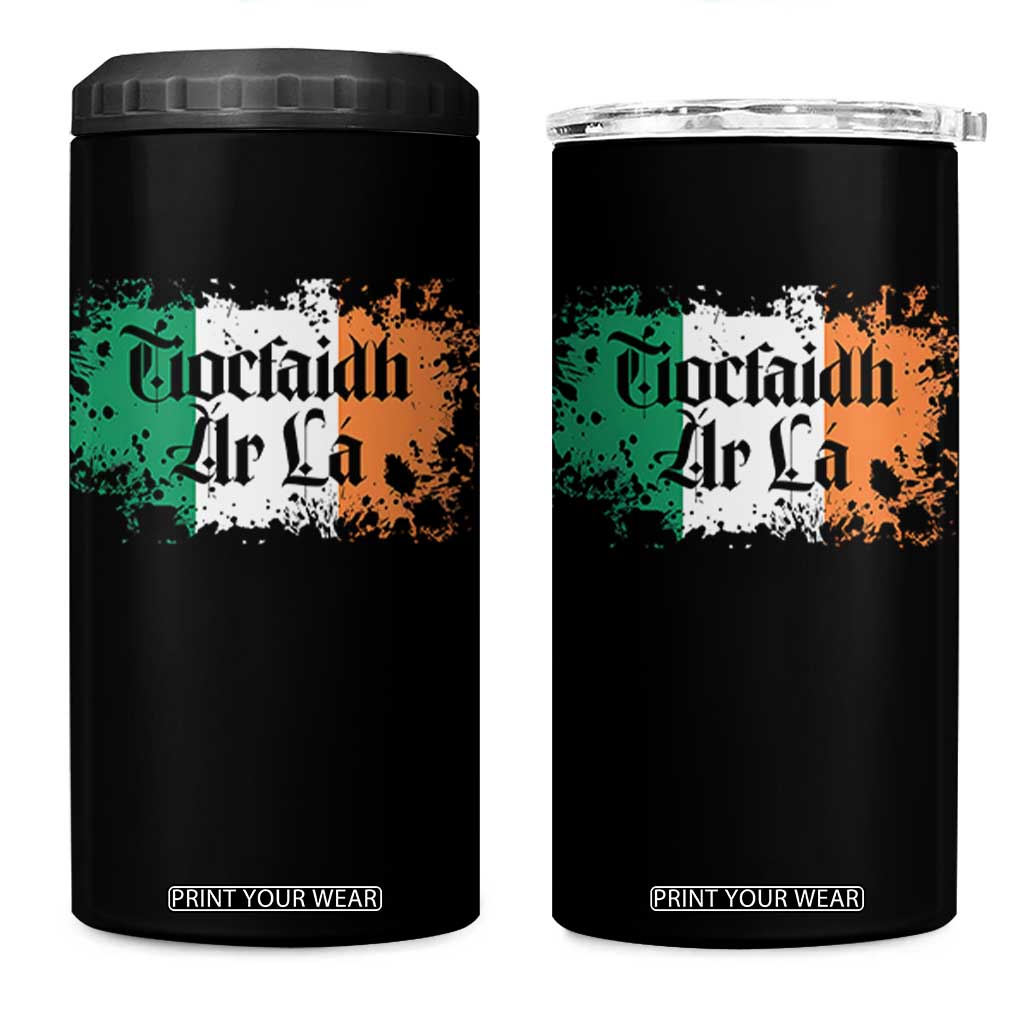 Tiocfaidh Ar La 4 in 1 Can Cooler Tumbler Vintage Irish Ireland Flag TS11 One Size: 16 oz Black Print Your Wear