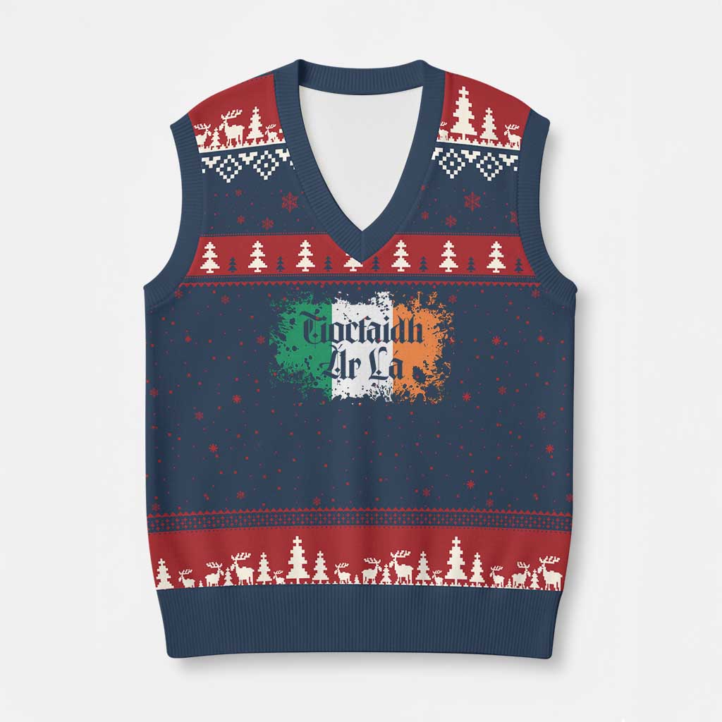 Tiocfaidh Ar La V-Neck Knit Sweater Vest Vintage Irish Ireland Flag TS11 Navy Red Print Your Wear
