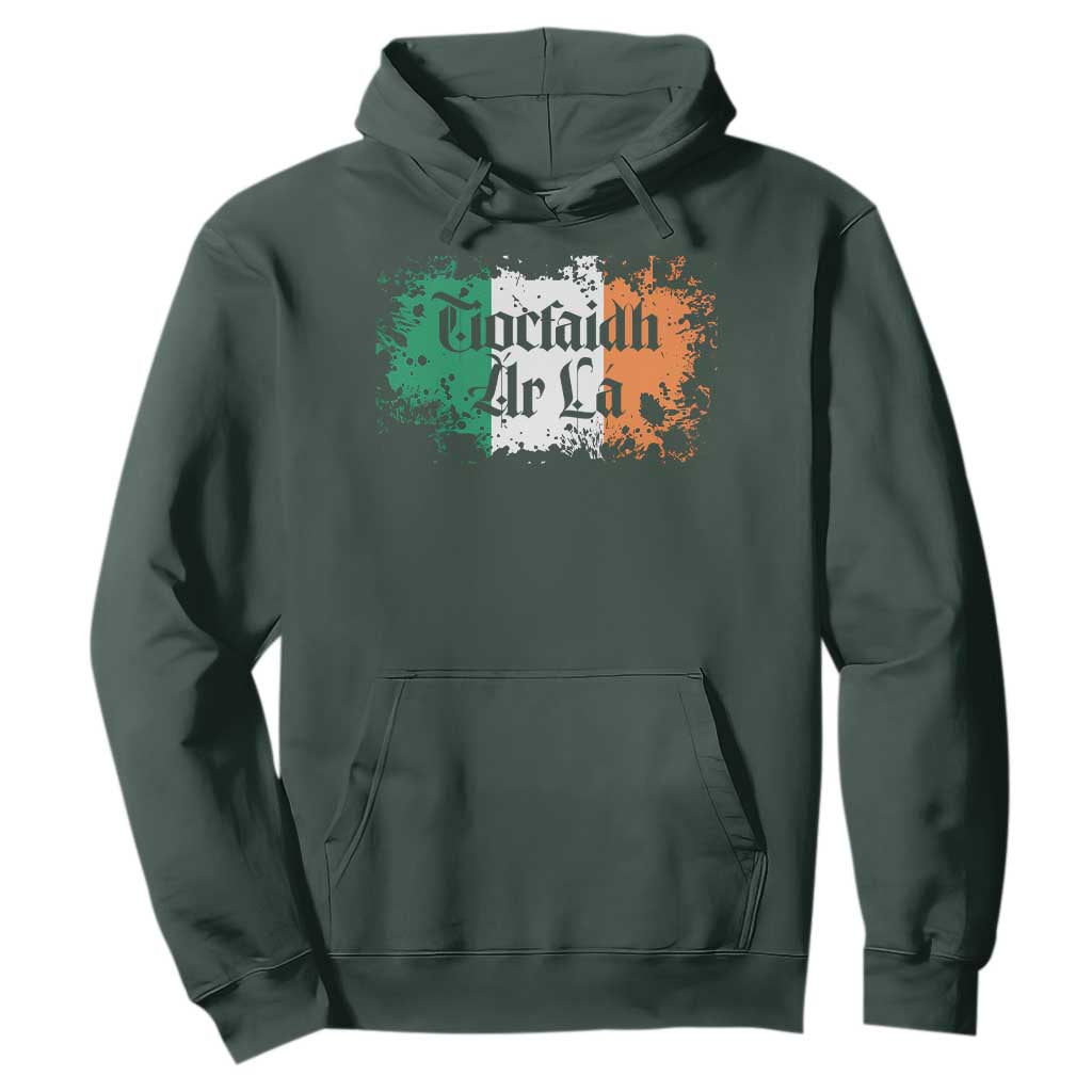 Tiocfaidh Ar La Hoodie Vintage Irish Ireland Flag TS11 Dark Forest Green Print Your Wear