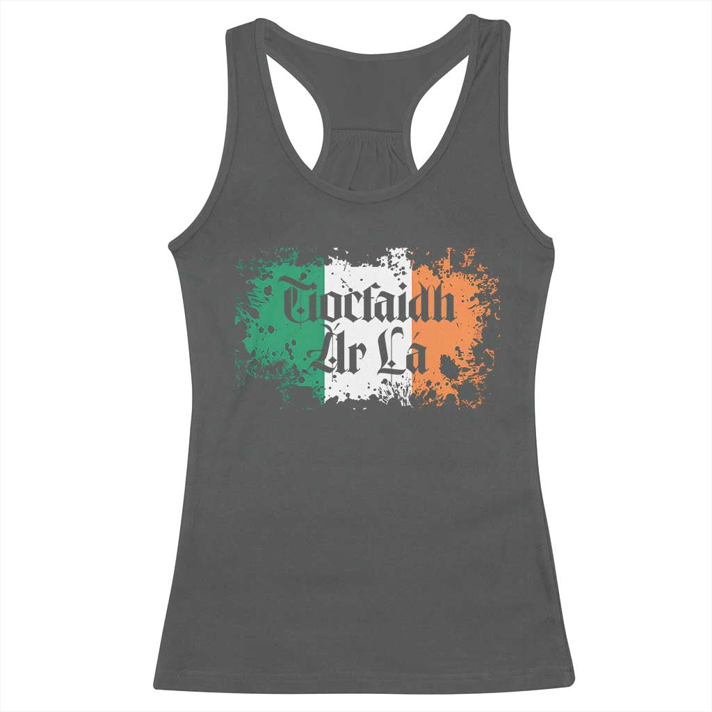 Tiocfaidh Ar La Racerback Tank Top Vintage Irish Ireland Flag TS11 Dark Heather Print Your Wear