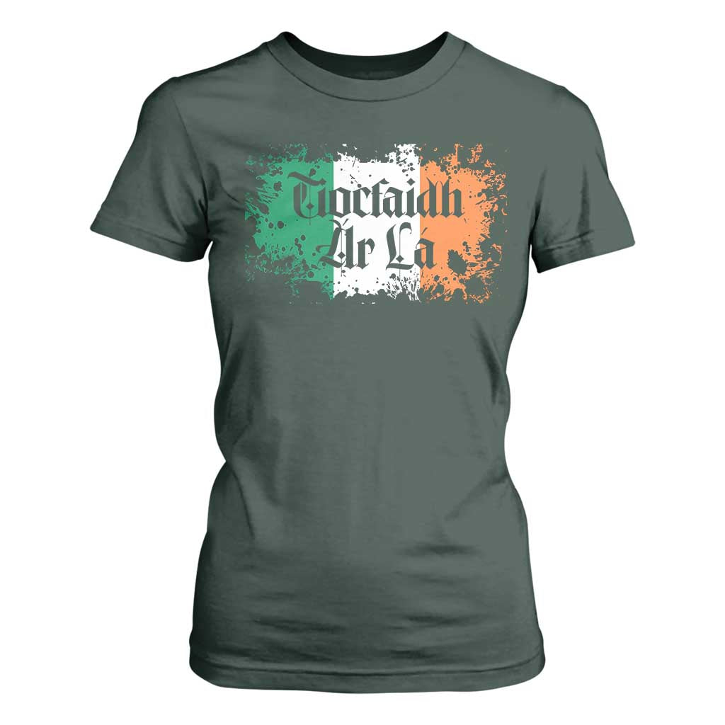 Tiocfaidh Ar La T Shirt For Women Vintage Irish Ireland Flag TS11 Dark Forest Green Print Your Wear