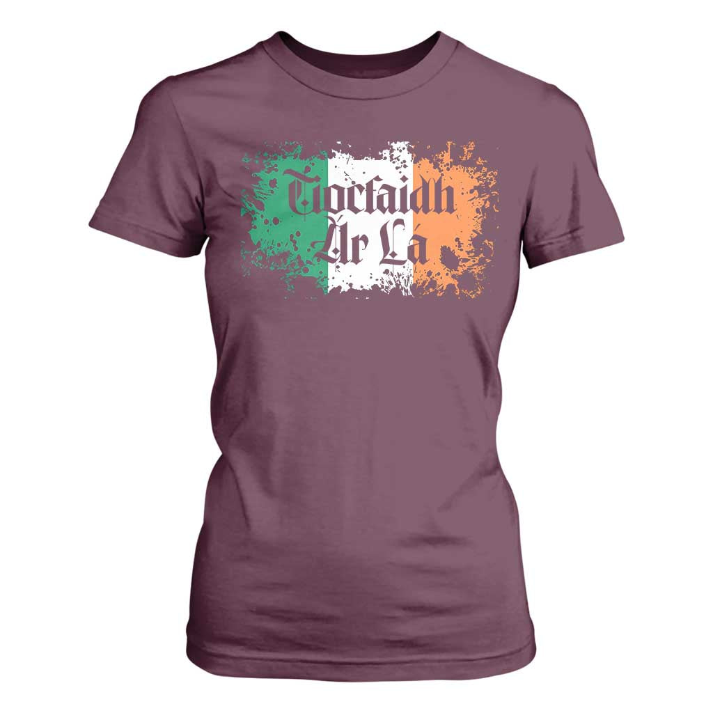 Tiocfaidh Ar La T Shirt For Women Vintage Irish Ireland Flag TS11 Maroon Print Your Wear