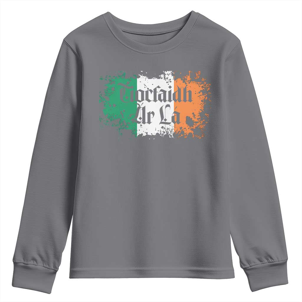 Tiocfaidh Ar La Youth Sweatshirt Vintage Irish Ireland Flag TS11 Charcoal Print Your Wear