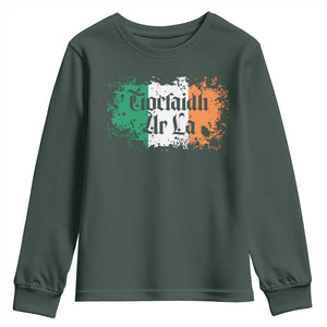 Tiocfaidh Ar La Youth Sweatshirt Vintage Irish Ireland Flag TS11 Dark Forest Green Print Your Wear
