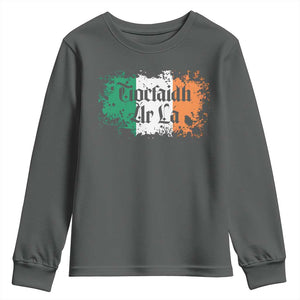 Tiocfaidh Ar La Youth Sweatshirt Vintage Irish Ireland Flag TS11 Dark Heather Print Your Wear