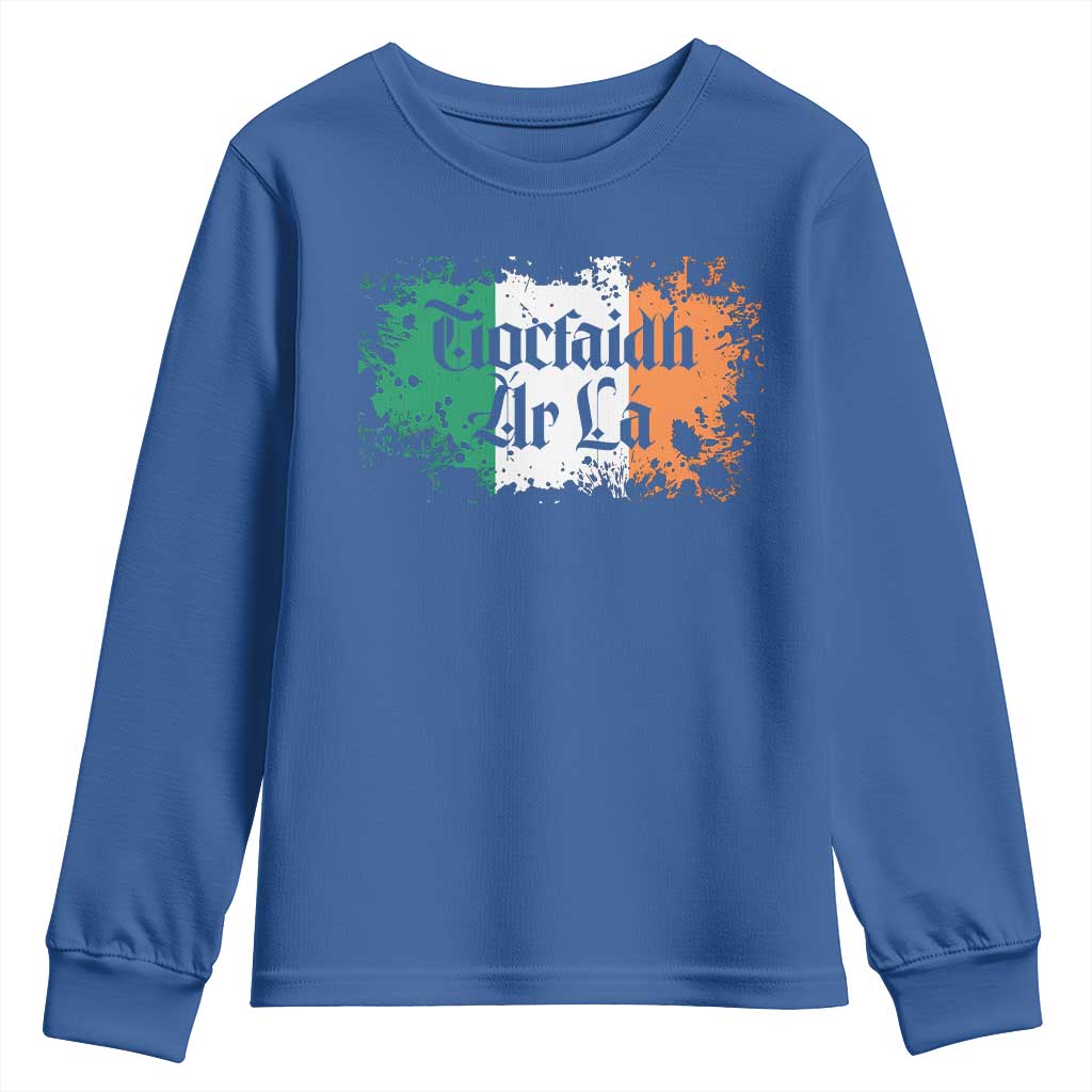 Tiocfaidh Ar La Youth Sweatshirt Vintage Irish Ireland Flag TS11 Royal Blue Print Your Wear
