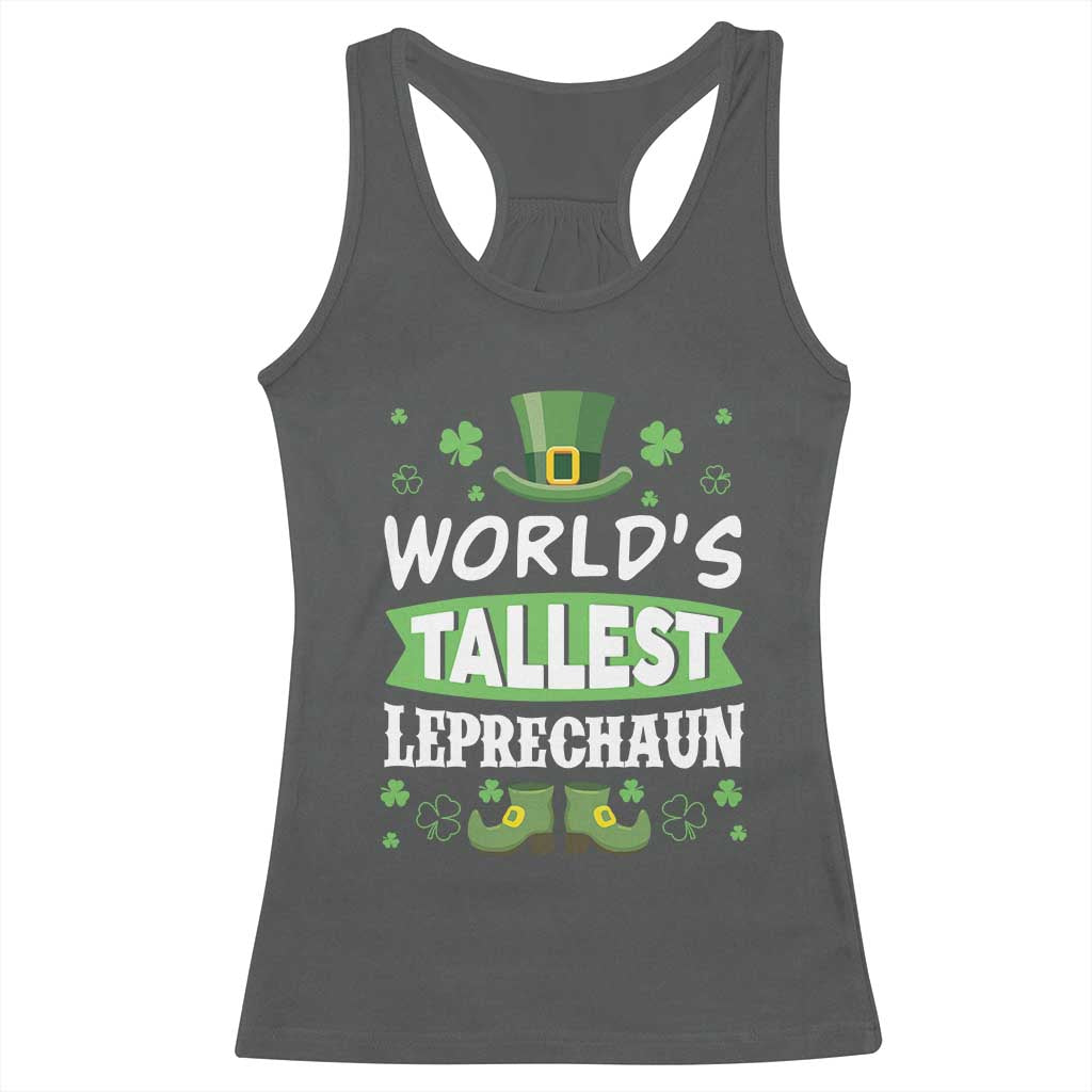 Funny World's Tallest Leprechaun St Patrick's Day Racerback Tank Top Shamrock TS11 Dark Heather Print Your Wear