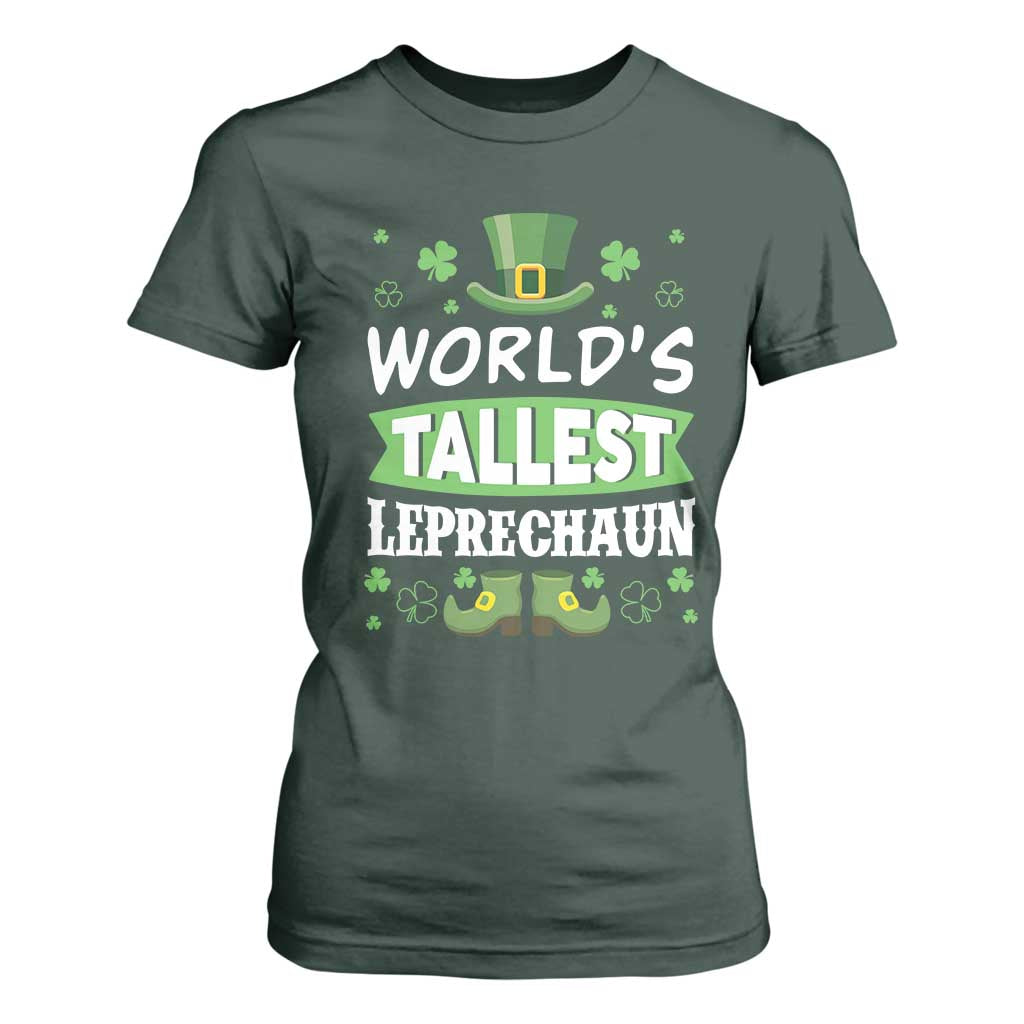 Funny World's Tallest Leprechaun St Patrick's Day T Shirt For Women Shamrock TS11 Dark Forest Green Print Your Wear