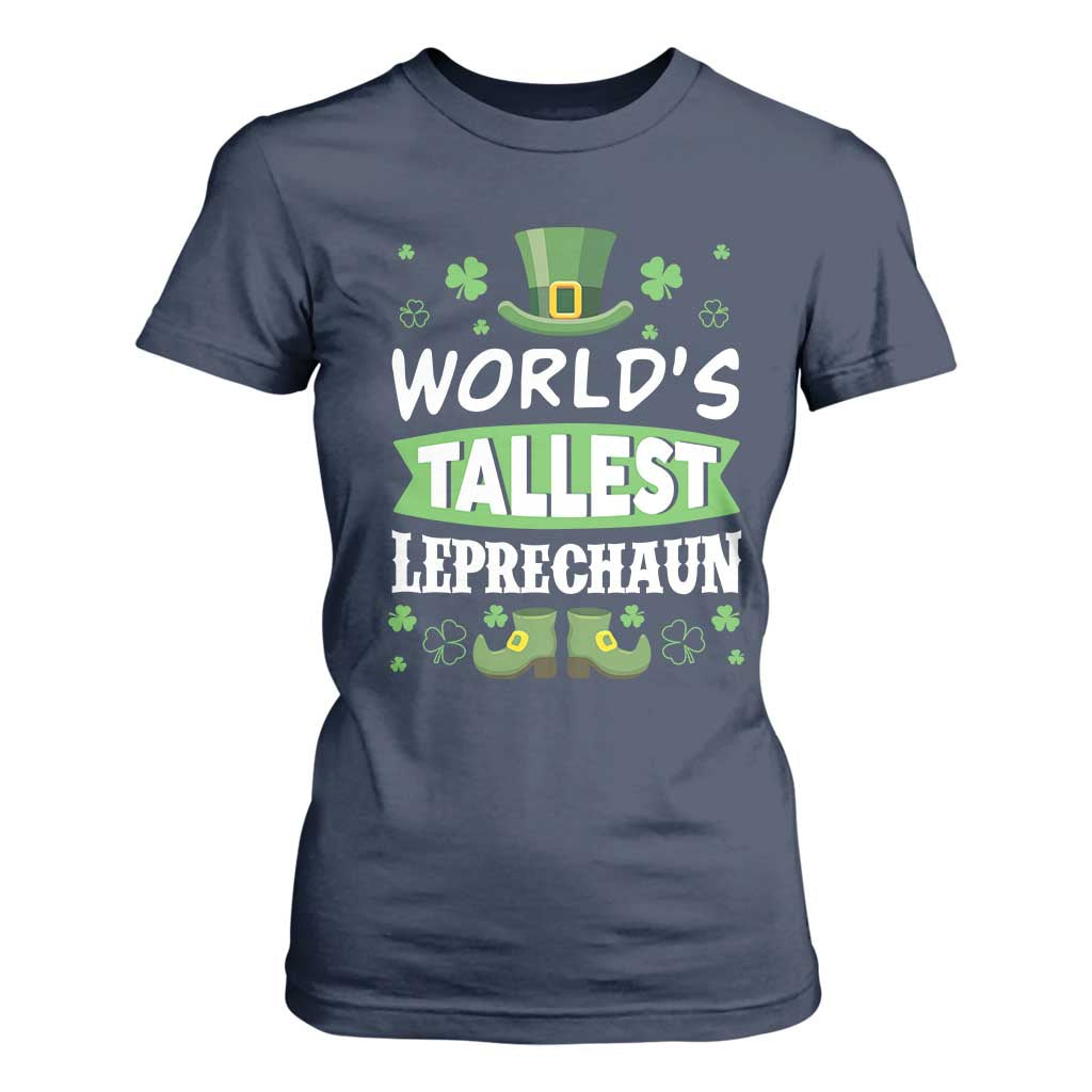 Funny World's Tallest Leprechaun St Patrick's Day T Shirt For Women Shamrock TS11 Navy Print Your Wear