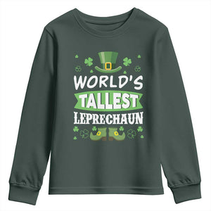 Funny World's Tallest Leprechaun St Patrick's Day Youth Sweatshirt Shamrock TS11 Dark Forest Green Print Your Wear