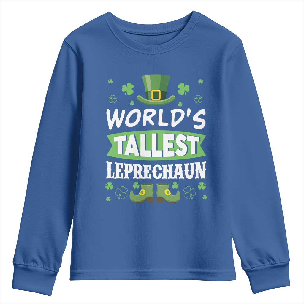 Funny World's Tallest Leprechaun St Patrick's Day Youth Sweatshirt Shamrock TS11 Royal Blue Print Your Wear