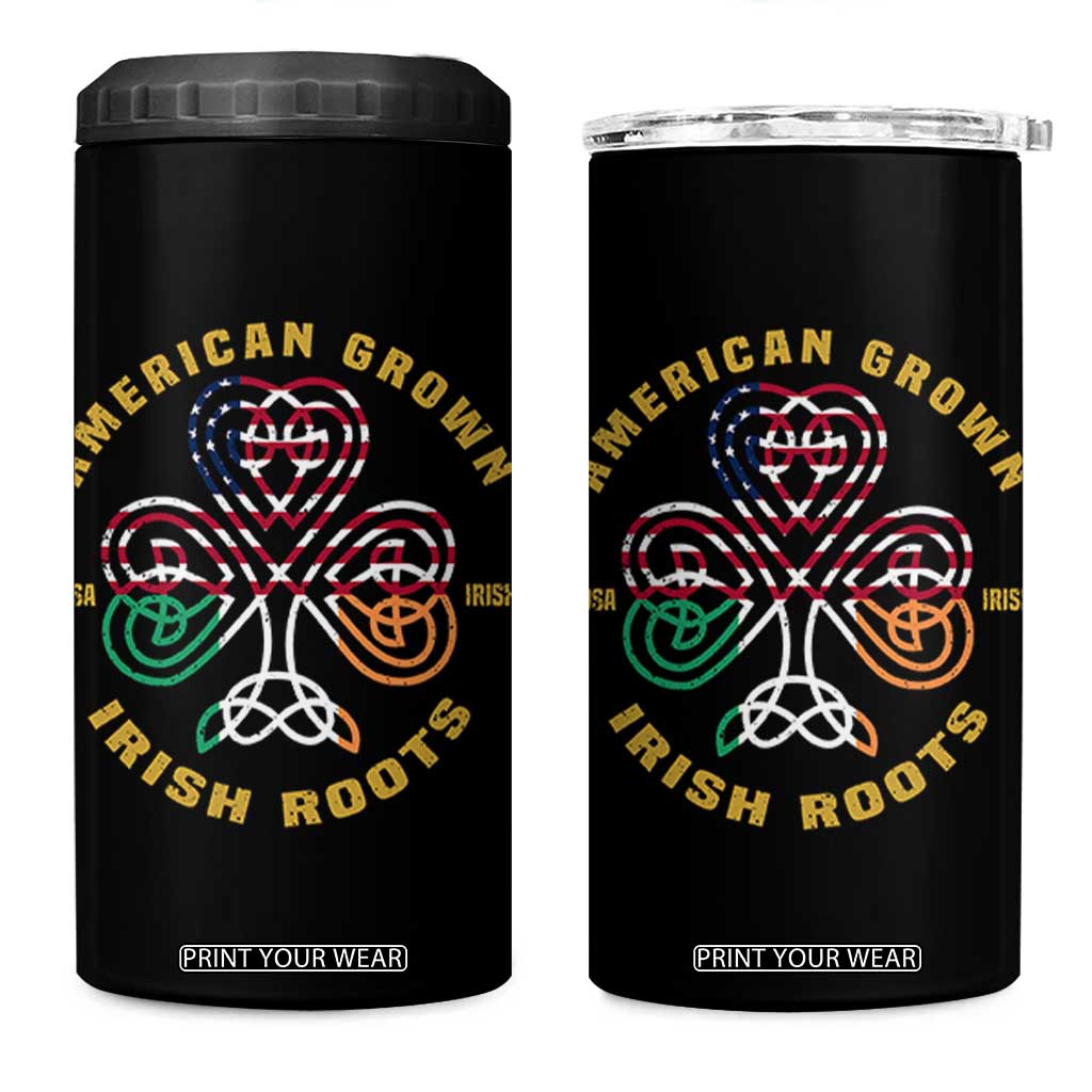 American Grown With Irish Roots 4 in 1 Can Cooler Tumbler Irish American Shamrock TS11 One Size: 16 oz Black Print Your Wear