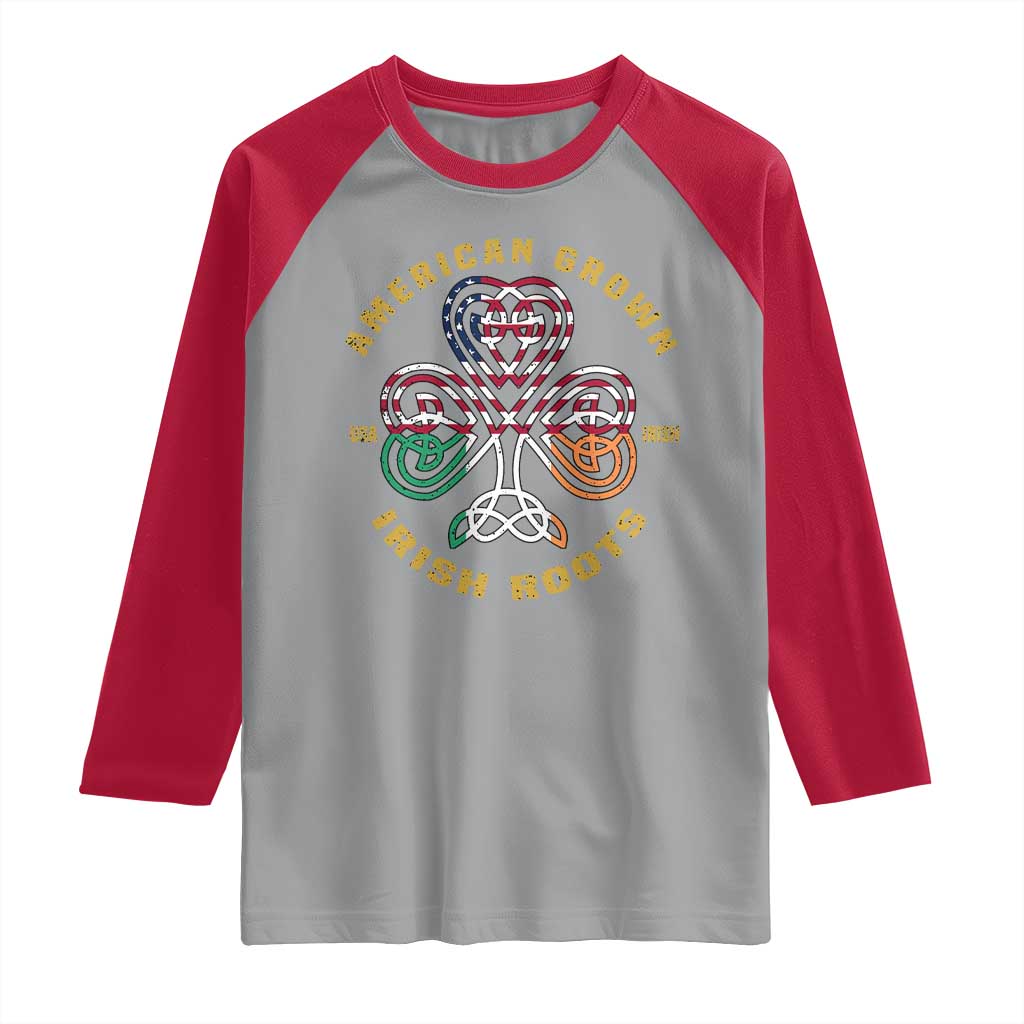 American Grown With Irish Roots Raglan Shirt Irish American Shamrock TS11 Sport Gray Red Print Your Wear