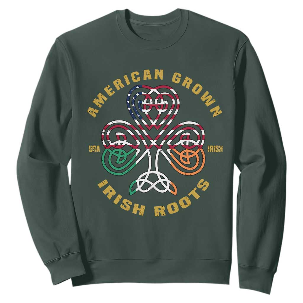 American Grown With Irish Roots Sweatshirt Irish American Shamrock TS11 Dark Forest Green Print Your Wear